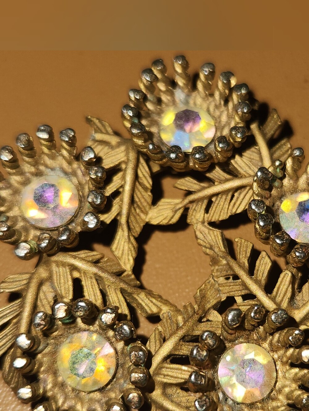 Vintage Gold Floral Aurora Crystal Brooch - Women's Jewelry